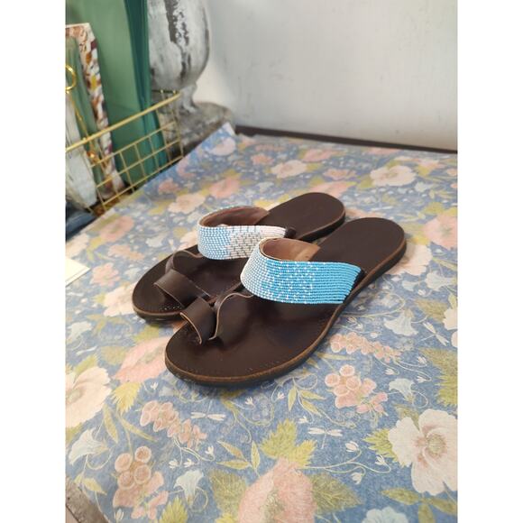 Anthropologie Seeded Hand Sewn Beaded Sandals Size 8 - Picture 7 of 12